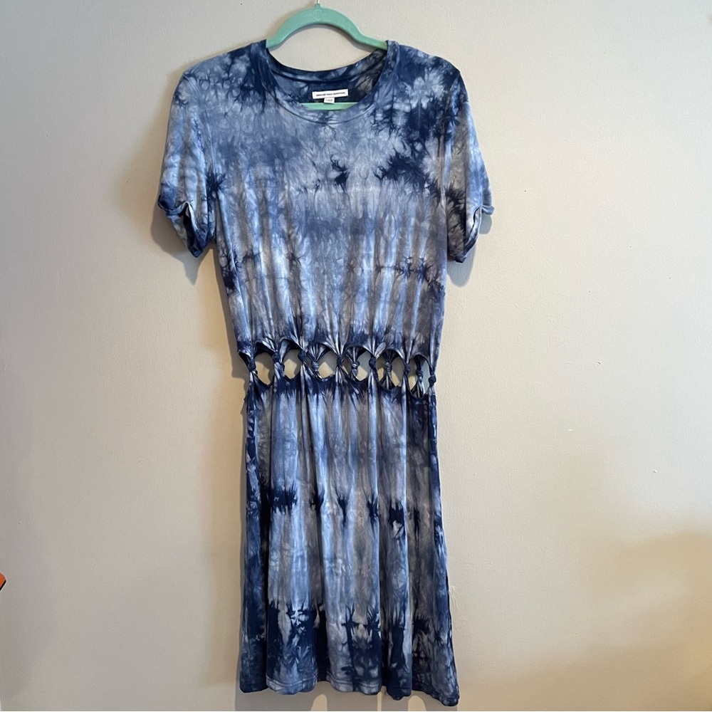 American Eagle Blue Tie-Dye T-Shirt Dress with Waist Cut-Outs Size L